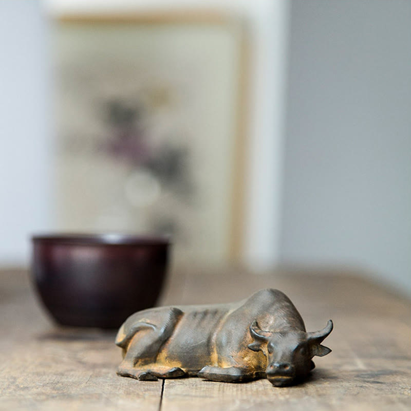 Buddha Stones Handmade Small Water Buffalo Bull Iron Powder Rust Cast Resin Statue Home Decoration - image 9