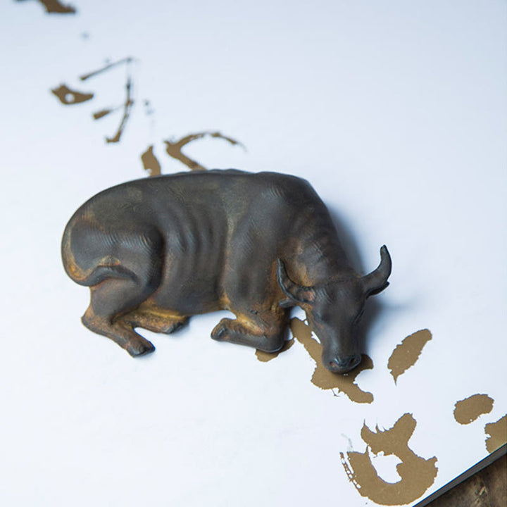 Buddha Stones Handmade Small Water Buffalo Bull Iron Powder Rust Cast Resin Statue Home Decoration - image 7