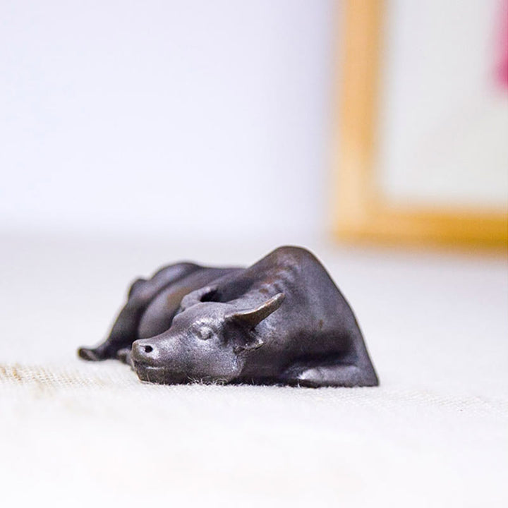 Buddha Stones Handmade Small Water Buffalo Bull Iron Powder Rust Cast Resin Statue Home Decoration - image 17