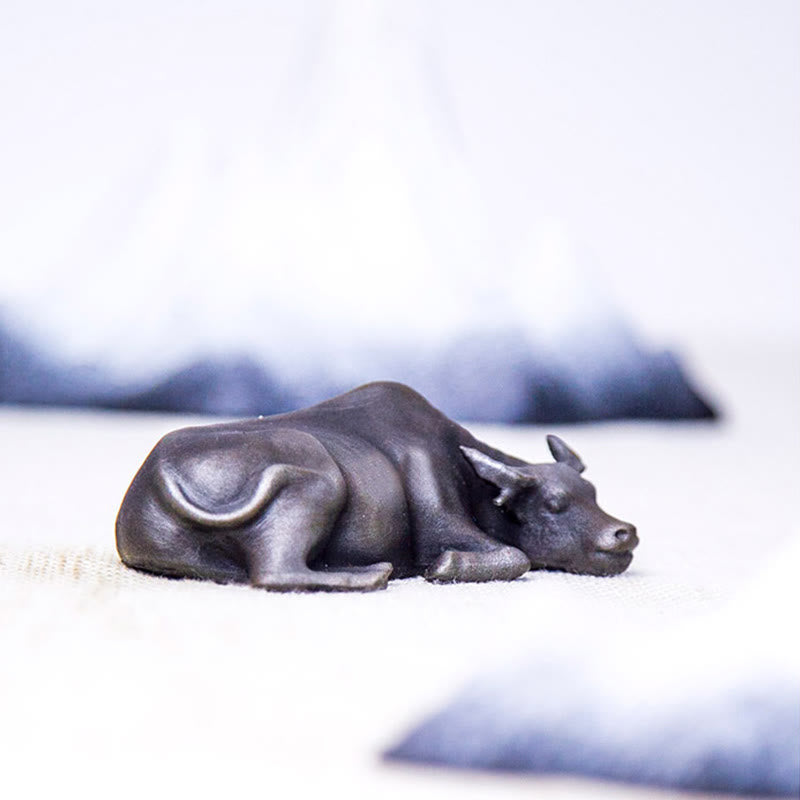 Buddha Stones Handmade Small Water Buffalo Bull Iron Powder Rust Cast Resin Statue Home Decoration - image 24