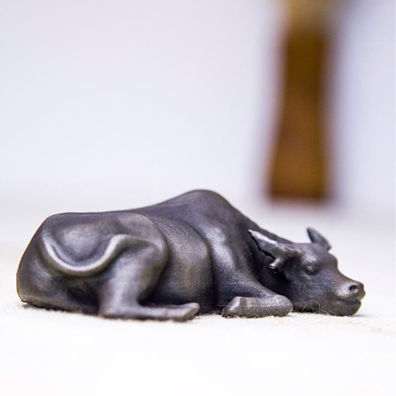 Buddha Stones Handmade Small Water Buffalo Bull Iron Powder Rust Cast Resin Statue Home Decoration