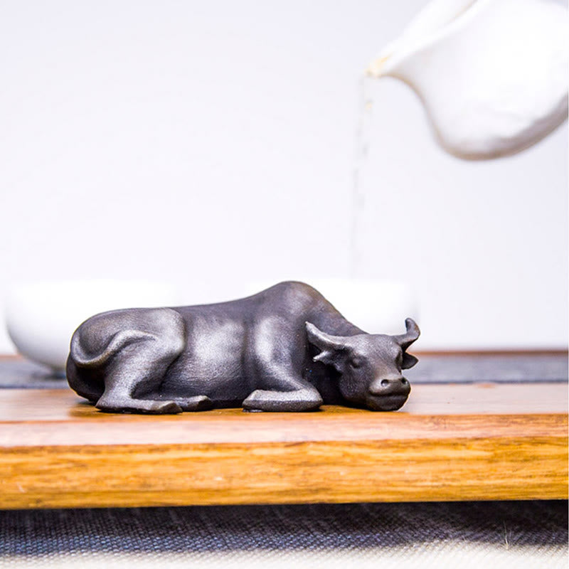 Buddha Stones Handmade Small Water Buffalo Bull Iron Powder Rust Cast Resin Statue Home Decoration - image 20