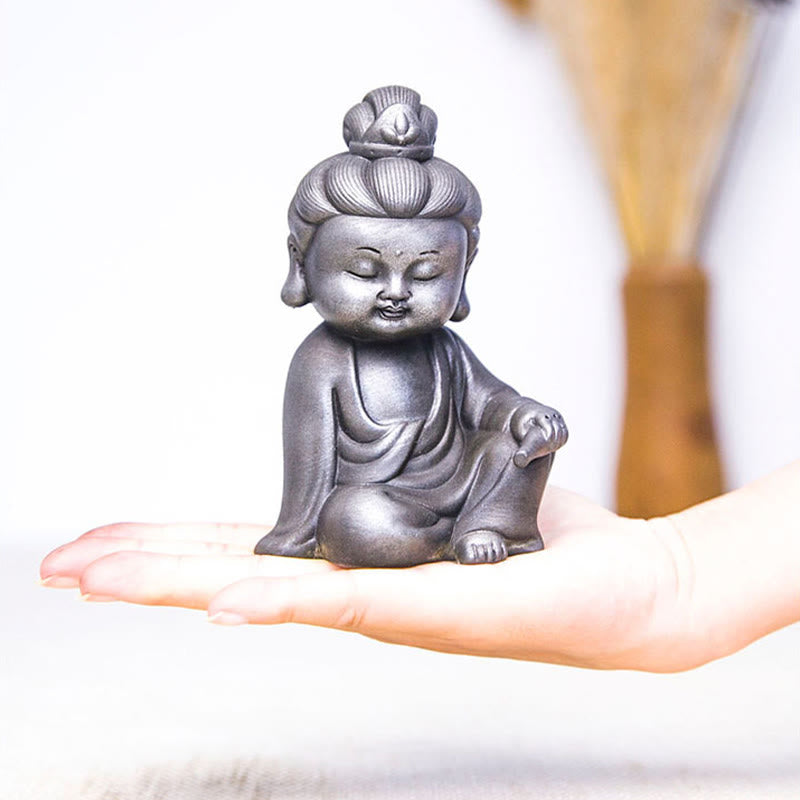 Buddha Stones Handmade Ksitigarbha Kwan Yin Guanyin Avalokitesvara Tathagata Iron Powder Rust Cast Resin Statue Home Decoration