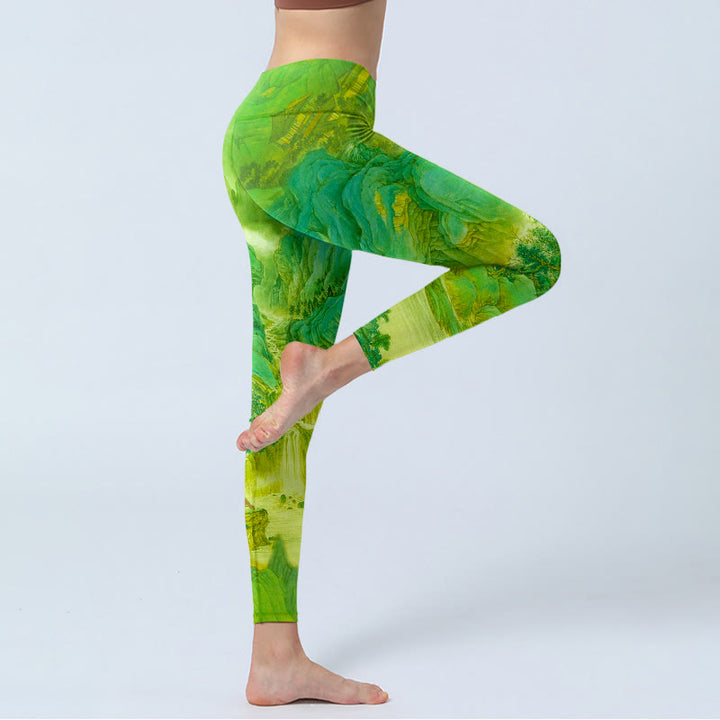 Buddha Stones Mountain River Lanscape Print Gym Leggings Women's Yoga Pants