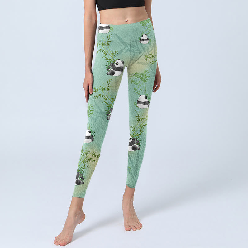 Buddha Stones Bamboo Panda Print Gym Leggings Women's Yoga Pants