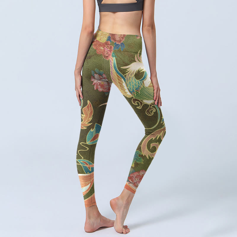 Buddha Stones Vibrant Phoenix Flowers Print Gym Leggings Women's Yoga Pants