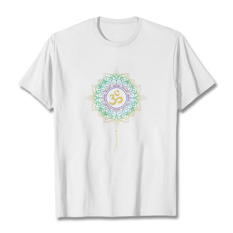 Buddha Stones OM Yellow Green Gradient Lotus Cotton Tee T-shirt