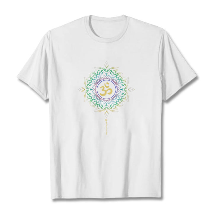 Buddha Stones OM Yellow Green Gradient Lotus Cotton Tee T-shirt