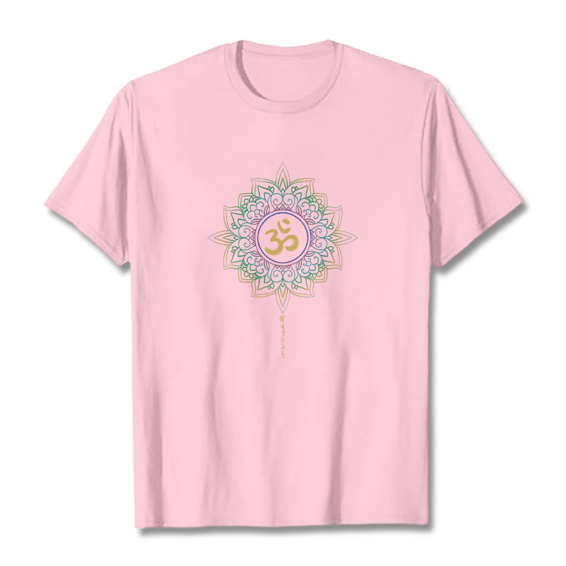 Buddha Stones OM Yellow Green Gradient Lotus Cotton Tee T-shirt - LightPink - 2XL - image 18