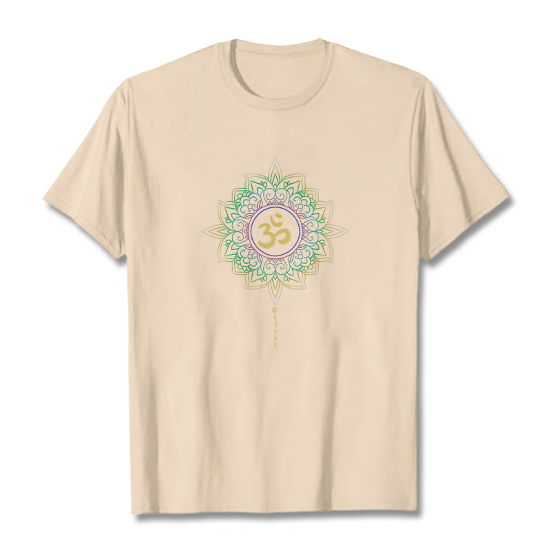 Buddha Stones OM Yellow Green Gradient Lotus Cotton Tee T-shirt