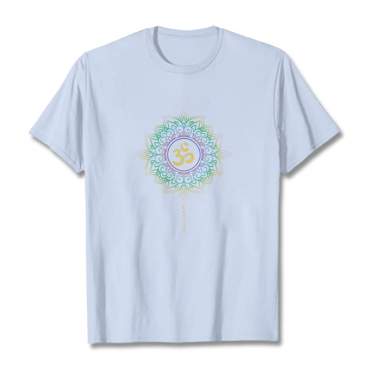 Buddha Stones OM Yellow Green Gradient Lotus Cotton Tee T-shirt