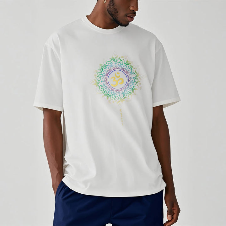 Buddha Stones OM Yellow Green Gradient Lotus Cotton Tee T-shirt - image 12