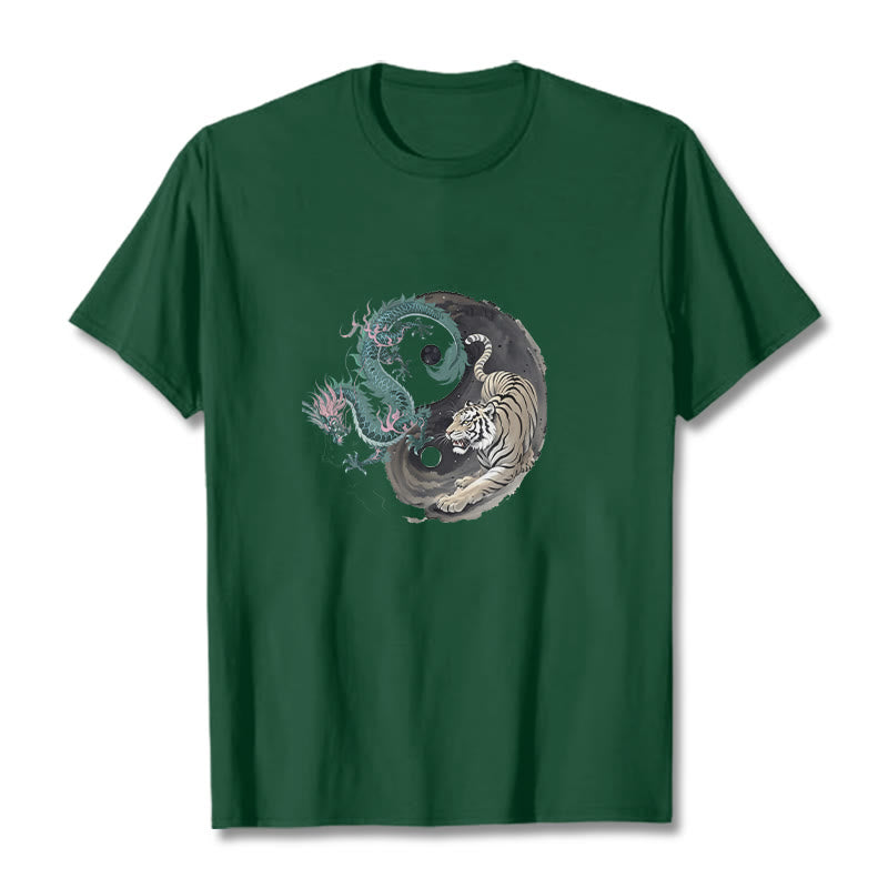 Buddha Stones Tiger Dragon Yin Yang Cotton Tee T-shirt