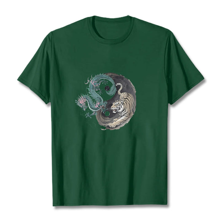 Buddha Stones Tiger Dragon Yin Yang Cotton Tee T-shirt