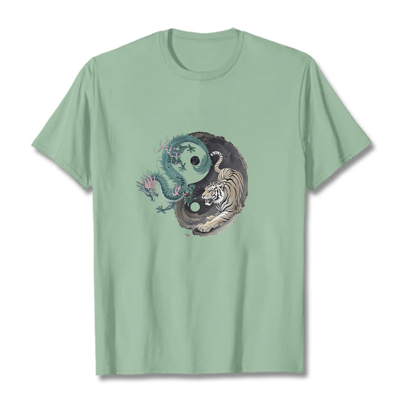 Buddha Stones Tiger Dragon Yin Yang Cotton Tee T-shirt