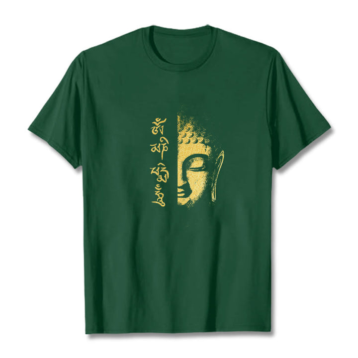 Buddha Stones Om Mani Padme Hum Golden Buddha Cotton Tee T-shirt