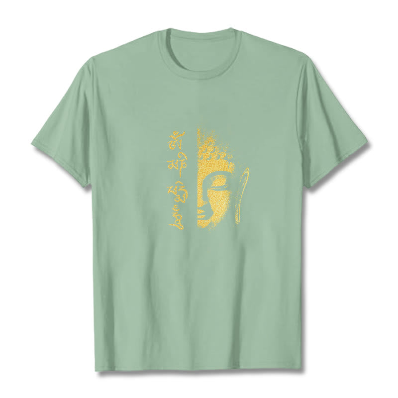 Buddha Stones Om Mani Padme Hum Golden Buddha Cotton Tee T-shirt - PaleGreen - 2XL - image 14