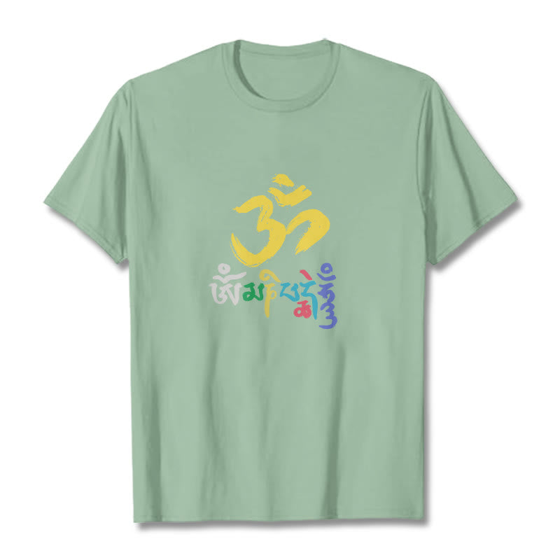 Buddha Stones Colorful Om Mani Padme Hum Cotton Tee T-shirt