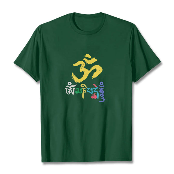 Buddha Stones Colorful Om Mani Padme Hum Cotton Tee T-shirt