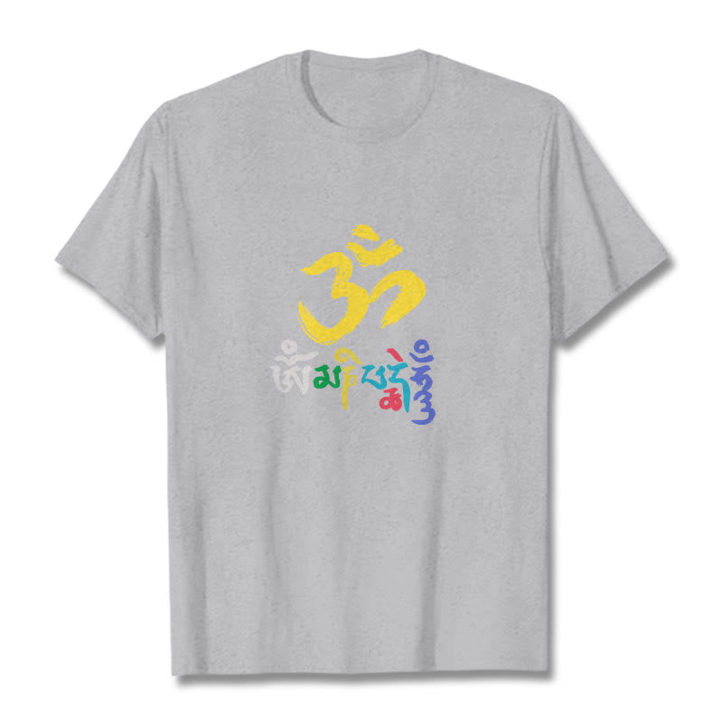 Buddha Stones Colorful Om Mani Padme Hum Cotton Tee T-shirt