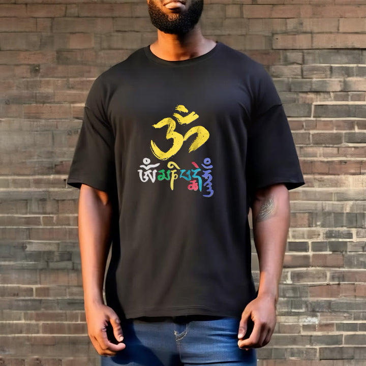 Buddha Stones Colorful Om Mani Padme Hum Cotton Tee T-shirt