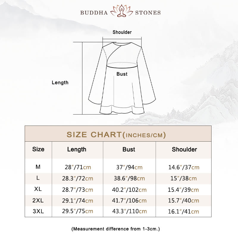 Buddha Stones 2Pcs Three Quarter Sleeve Long Sleeve Shirt Wide Leg Pants Meditation Cotton Linen Clothing Women's Set - image 4