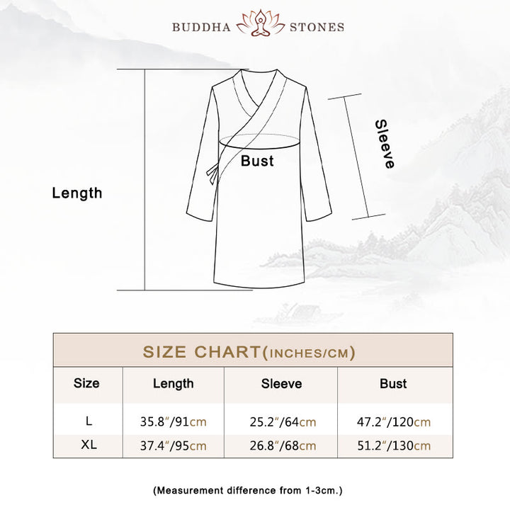 Buddha Stones 2Pcs V-Neck Men's Long Sleeve Shirt Top Pants Meditation Zen Tai Chi Cotton Linen Clothing Set