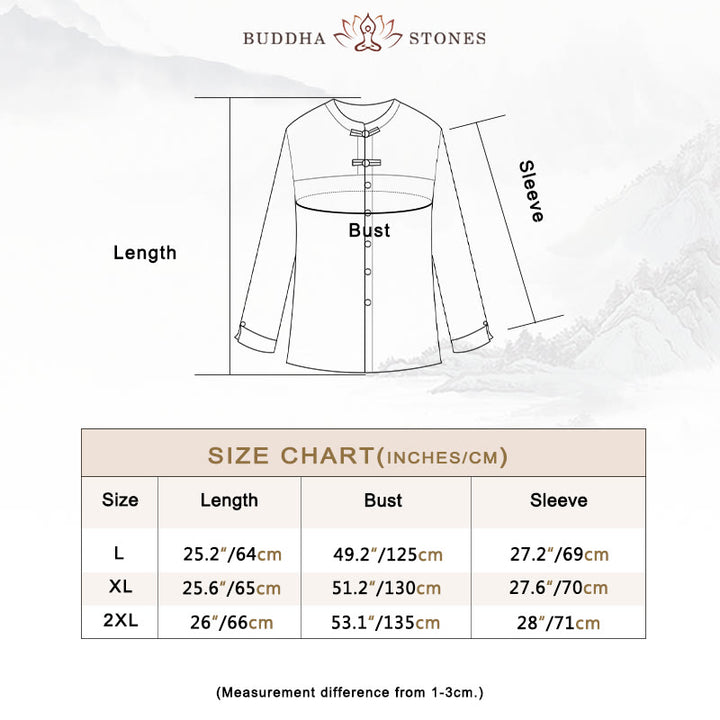 Buddha Stones Casual Button Long Sleeve Round Neck Cotton Linen Women's Shirts