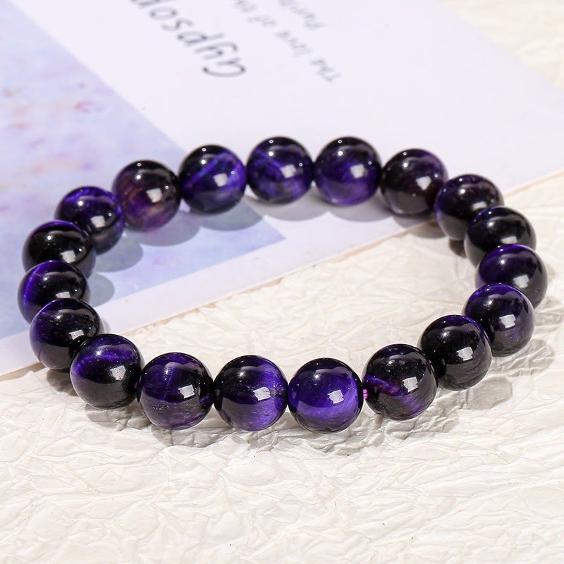 Buddha Stones Various Tiger Eye Confidence Bracelet - Dark Purple Tiger Eye(Wrist Circumference: 14-16cm) - 12mm - image 113
