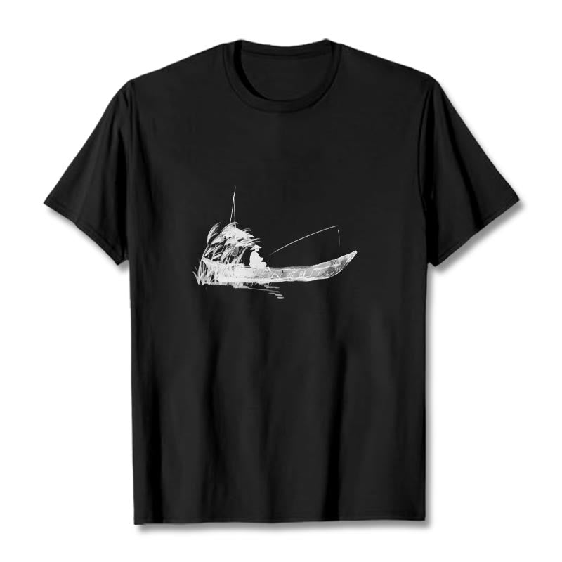 Buddha Stones Boat Fishing Grass Pattern Cotton Tee T-shirt