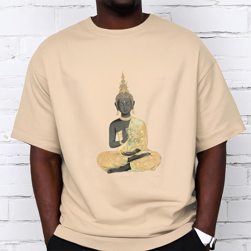 Buddha Stones Meditating Buddha Pattern Cotton Tee T-shirt