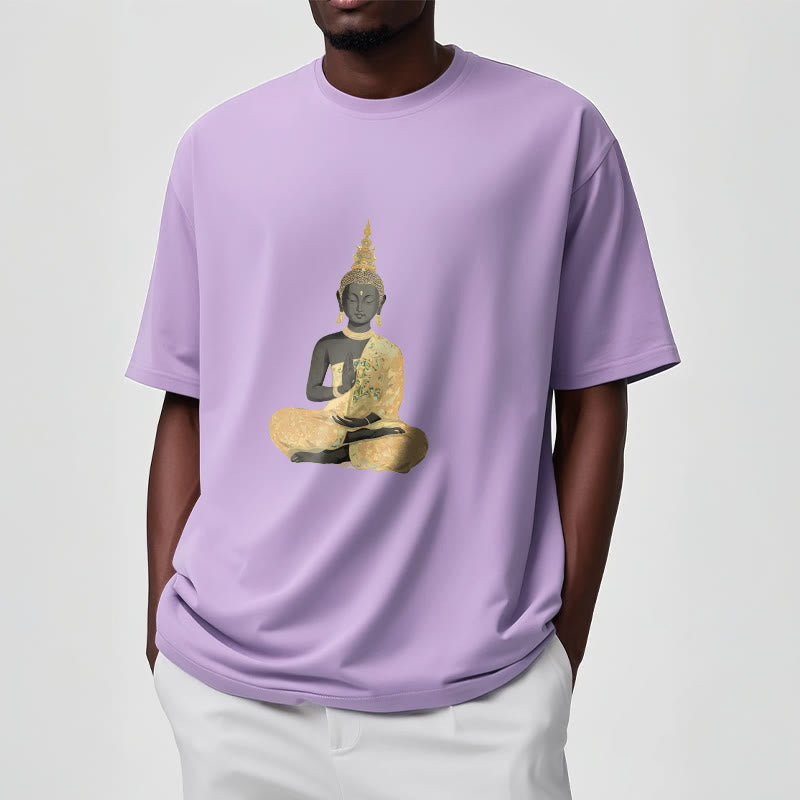 Buddha Stones Meditating Buddha Pattern Cotton Tee T-shirt