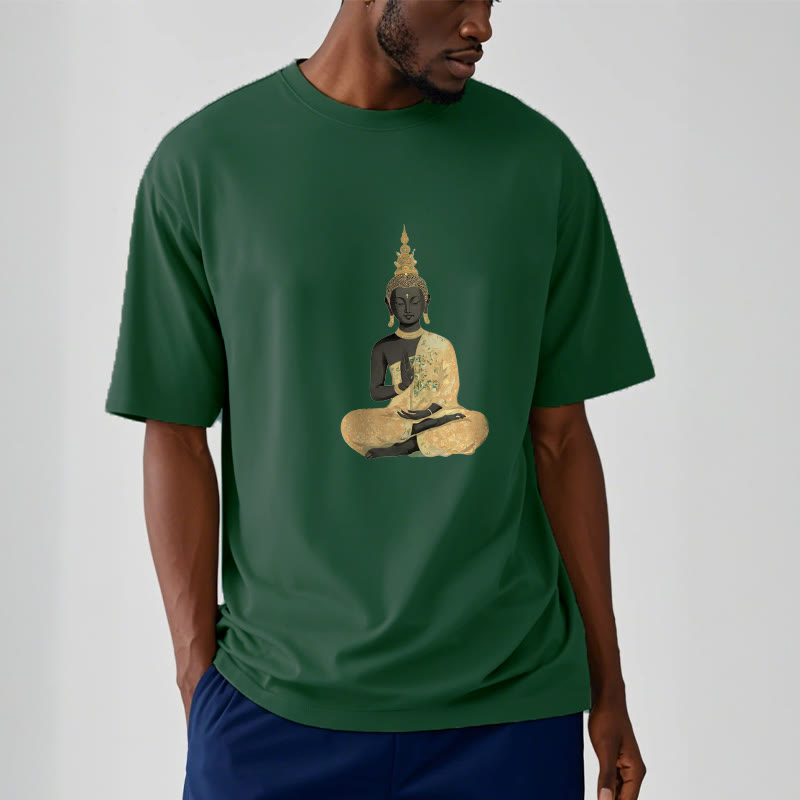 Buddha Stones Meditating Buddha Pattern Cotton Tee T-shirt