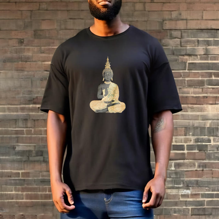 Buddha Stones Meditating Buddha Pattern Cotton Tee T-shirt