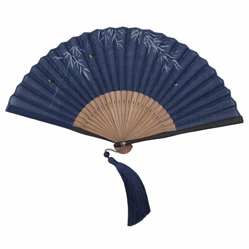 Buddha Stones Firefly Bamboo Leaves Pattern Tassels Handheld Bamboo Folding Fan