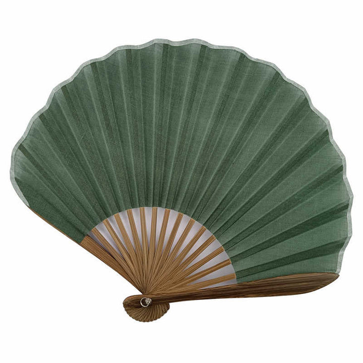 Buddha Stones Retro Solid Color Shell Shape Handheld Bamboo Folding Fan