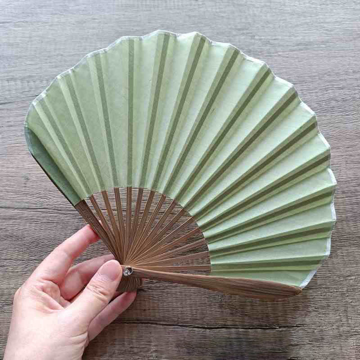 Buddha Stones Retro Solid Color Shell Shape Handheld Bamboo Folding Fan