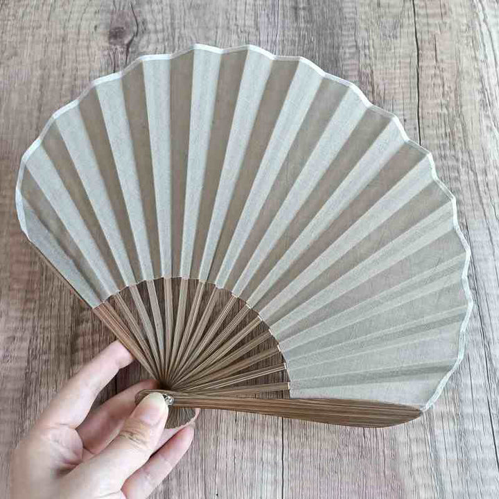 Buddha Stones Retro Solid Color Shell Shape Handheld Bamboo Folding Fan