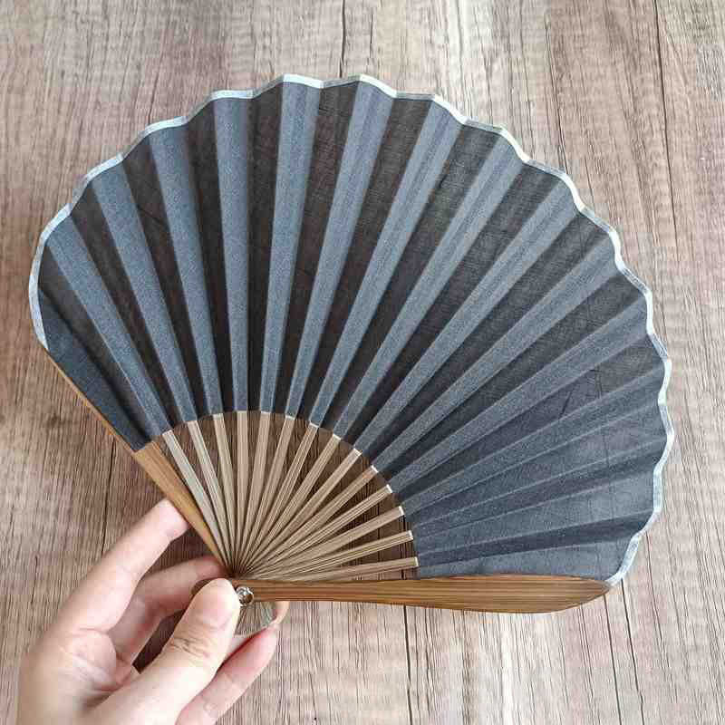 Buddha Stones Retro Solid Color Shell Shape Handheld Bamboo Folding Fan