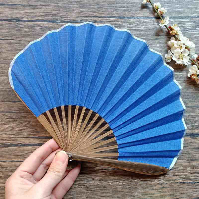 Buddha Stones Retro Solid Color Shell Shape Handheld Bamboo Folding Fan