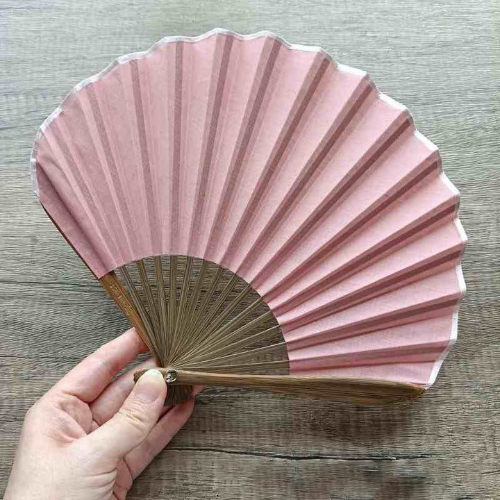 Buddha Stones Retro Solid Color Shell Shape Handheld Bamboo Folding Fan