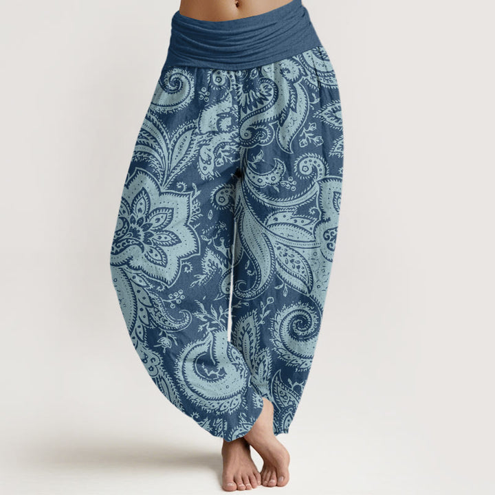 Buddha Stones Flowers Paisley Patterns Women's Elastic Waist Harem Pants - SteelBlue - US22，UK/AU26，EU54 (6XL) - image 0
