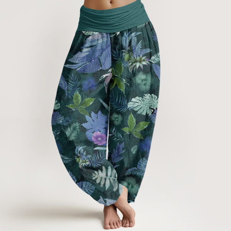 Buddha Stones Colorful Tropical Foliage Women's Elastic Waist Harem Pants