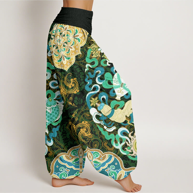 Buddha Stones Flowers Vases Fish Mandala Women's Elastic Waist Harem Pants