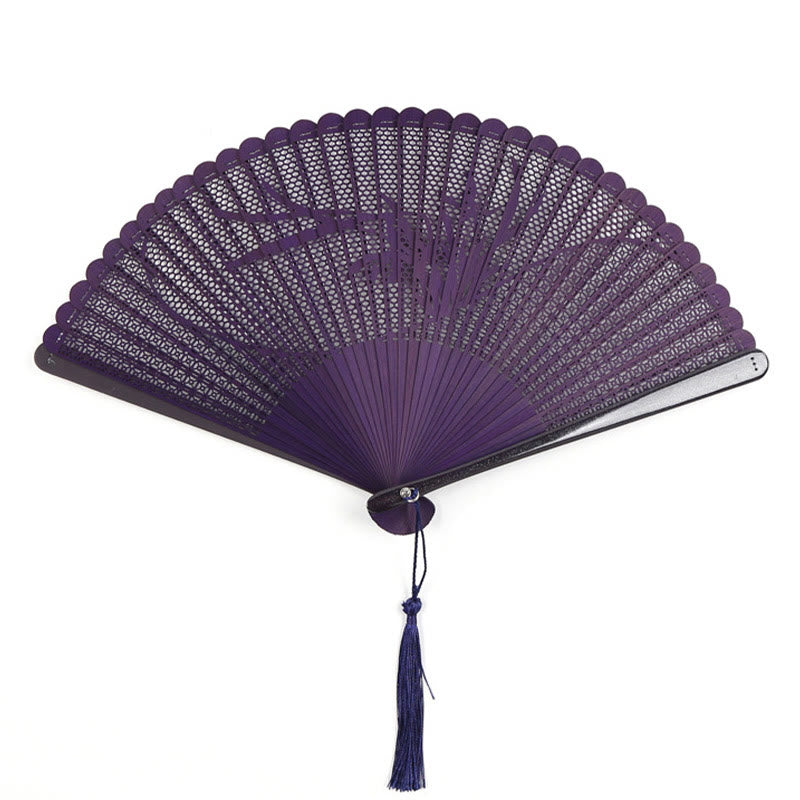 Buddha Stones Retro Bamboo Hollow Engraving Handheld Bamboo Folding Fan