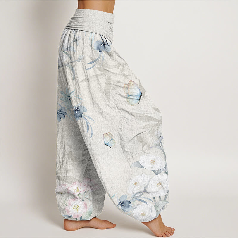 Buddha Stones Cherry Blossoms Hibiscus Butterfly Women's Elastic Waist Harem Pants