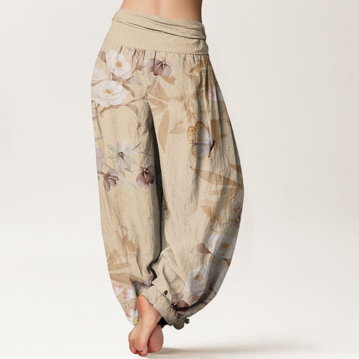 Buddha Stones Cherry Blossoms Hibiscus Butterfly Women's Elastic Waist Harem Pants