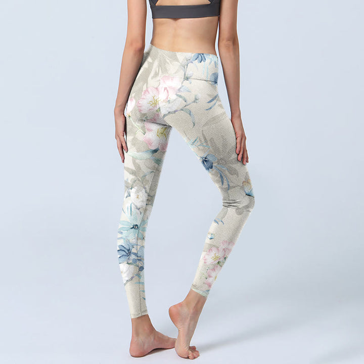 Buddha Stones Cherry Blossom Butterflies Print Gym Leggings Women's Yoga Pants