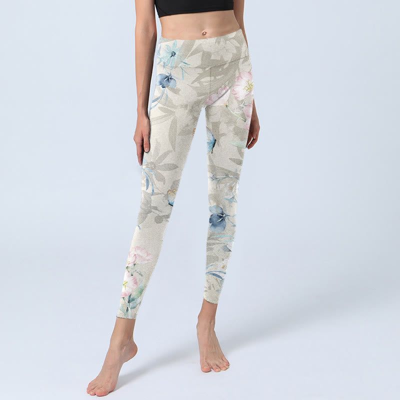 Buddha Stones Cherry Blossom Butterflies Print Gym Leggings Women's Yoga Pants