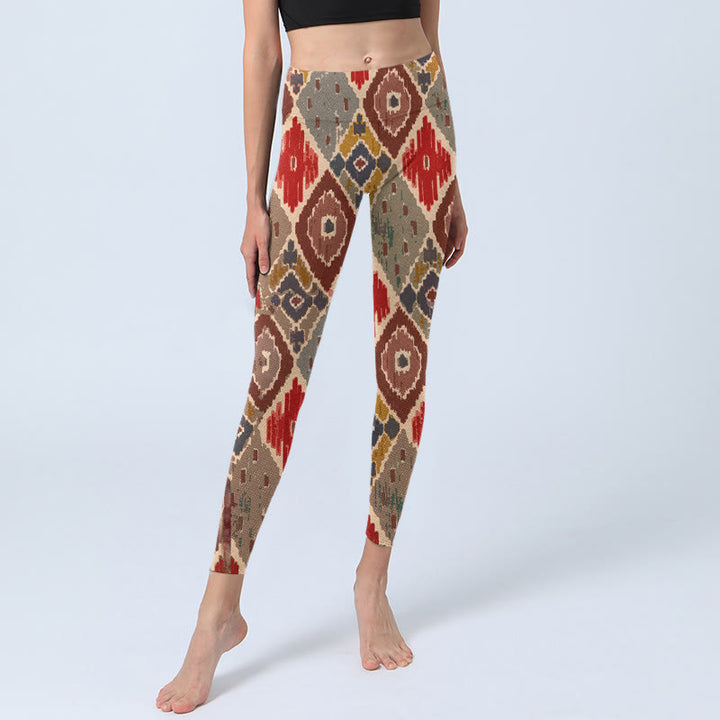 Buddha Stones Plaid Printed Gym Leggings Women's Yoga Pants